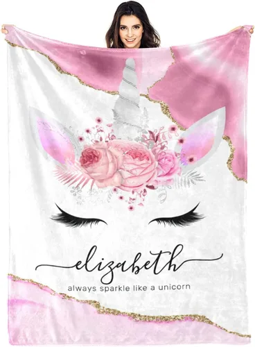 Miniatura 18 de Manta personalizada de unicornio floral para niñas, manta de bebé personalizada para niñas con nombre, regalos de bebé personalizados para niñas
