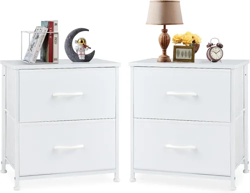 Miniatura 12 de DUMOS Mesita de noche pequeña con 2 cajones de tela, mesa auxiliar para dormitorio, muebles de almacenamiento para mesita de noche de 20 pulgadas