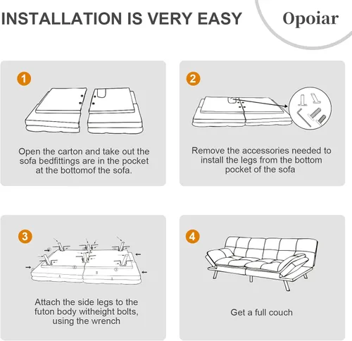Miniatura 6 de Opoiar Sofá cama tipo futón de cuero negro convertible con espuma viscoelástica, juego de futón plegable y moderno para estudio, Drom, apartamento