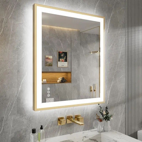 Miniatura 78 de Espejo de baño LED de 60x36 pulgadas con marco negro, espejos de baño retroiluminados y con luz frontal para pared, antiempañamiento, regulable