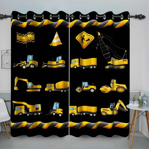 Cortinas de construcción para niños, para dormitorio, excavadora, tractor, camión, cuarto de bebé, cortinas de oscurecimiento con ojales, decoración