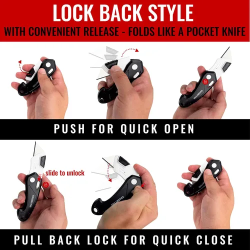 Miniatura 3 de Cuchillo de bolsillo plegable, cuerpo de plástico ABS resistente a la intemperie y al óxido, diseño ergonómico, agarre fuerte, llavero