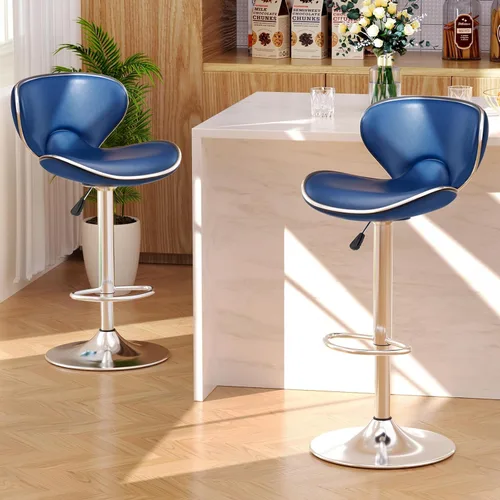Miniatura 12 de Juego de 2 taburetes de bar, taburetes de bar giratorios ajustables para mostrador de cocina, silla de bar moderna de cuero PU de altura