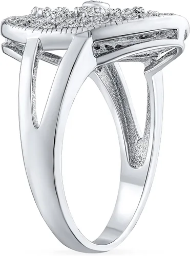 Miniatura 14 de Anillo de compromiso de plata de ley 925 personalizable con halo de corona ovalada de 5 a 7 quilates con circonita cúbica simulada de zafiro azul