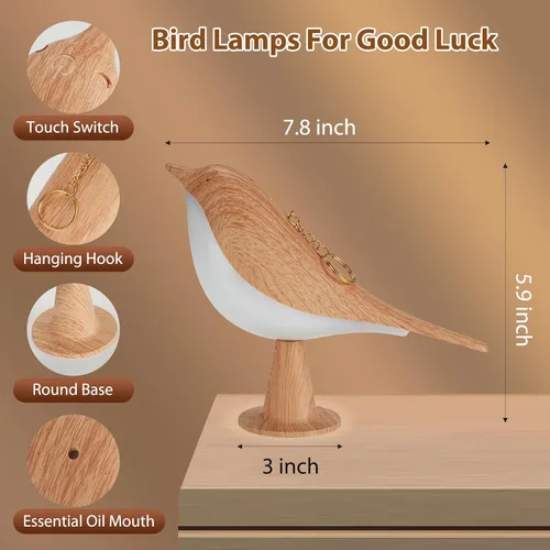 Miniatura 7 de Lenporl 2 Pack de lámparas de mesa LED con diseño de pájaro, lámparas de aroma con sensor táctil recargable, con 3 niveles de brillo, ABS regulable