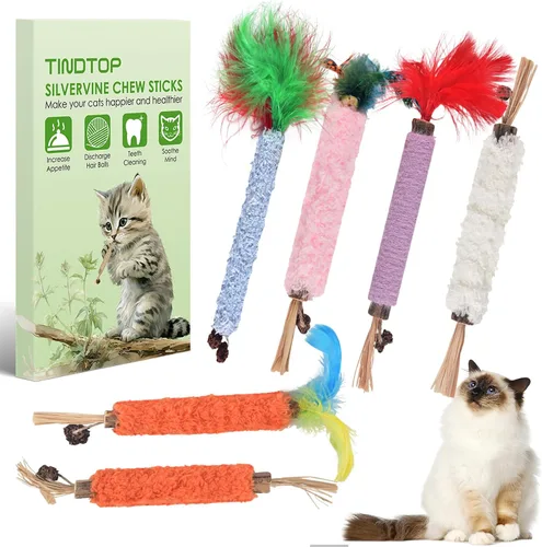 Miniatura 9 de TINDTOP Juguetes masticables para gatos, paquete de 12 palitos masticables Silvervine con 2 bolas de jaula para limpieza de dientes de gatitos