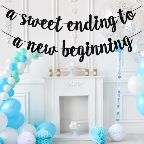 Miniatura 3 de Cartel de "Un dulce final a un nuevo comienzo", "The Adventure Begins", decoración de boda, baby shower, jubilación, graduación, fiesta, purpurina