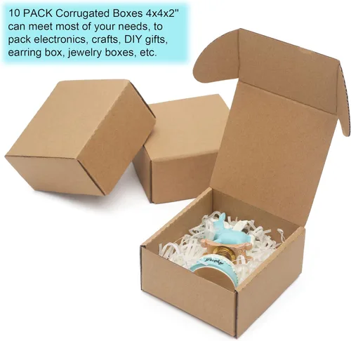 Miniatura 4 de Paquete de 10 cajas de envío pequeñas de 4 x 4 x 2 pulgadas (tamaño interior), cajas de cartón corrugado pequeñas para envíos, cajas de embalaje