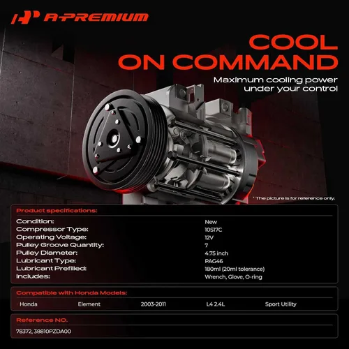 Miniatura 2 de A-Premium Compresor de aire acondicionado con embrague compatible con Honda Element 2.4L 2003-2011