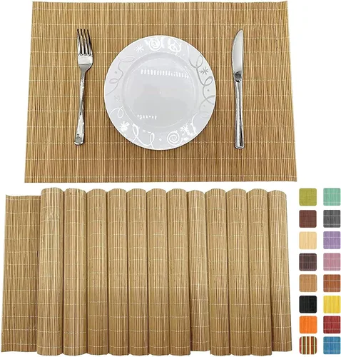 Miniatura 8 de Juego de 8 manteles individuales de bambú para sushi, estilo japonés, antideslizantes, de bambú, lavables, resistentes al calor, para comedor