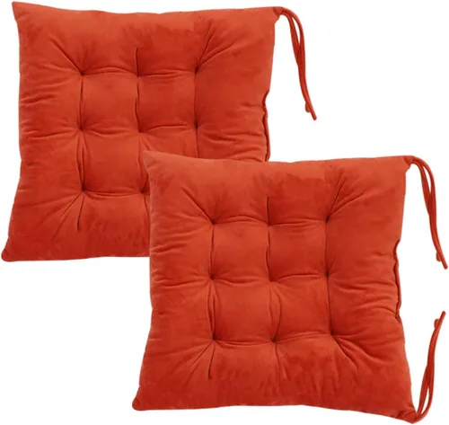 Miniatura 30 de Juego de 2 cojines para sillas de comedor con lazos, almohadilla antideslizante para silla de cocina para interior y tapete de asiento de comedor