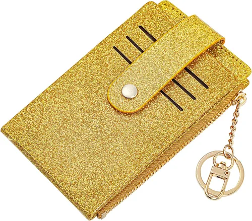 Miniatura 19 de Tarjetero delgado con bloqueo RFID, billetera de bolsillo pequeño, con cremallera Keychian para monedero, monedero y tarjetero para mujeres y hombres