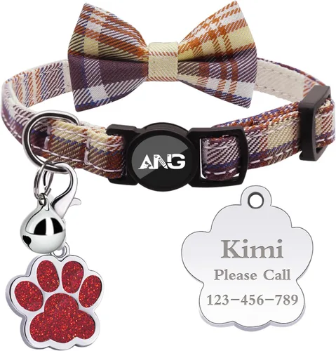 Miniatura 12 de Collares de gato personalizados con etiqueta de identificación, corbata de campana, collares de gatito personalizados de liberación rápida