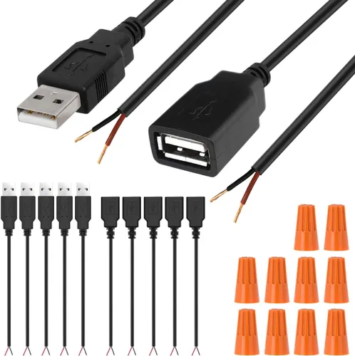 Miniatura 9 de Cable micro USB macho hembra a 2 extremos de cable abiertos, conector USB 2.0 a 2 cables, cable de extensión de cable de alimentación, conector
