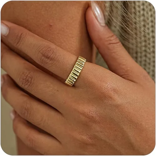 Anillos para mujer, modernos y delicados anillos chapados en oro de 14 quilates, hipoalergénicos con circonita cúbica, anillo midi de color rosa,