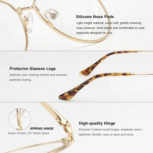 Miniatura 5 de Lentes de lectura de aviador para hombres y mujeres, lentes de bloqueo de luz azul, patillas de primavera Dorado