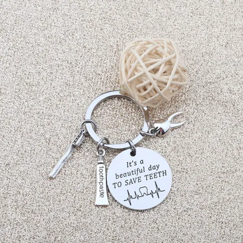Miniatura 4 de CHOORO Llavero dental con texto en inglés It's a Beautiful Day to Save Teeth