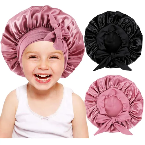 Miniatura 10 de 2 gorros de seda para niñas y niños pequeños, para cabello rizado