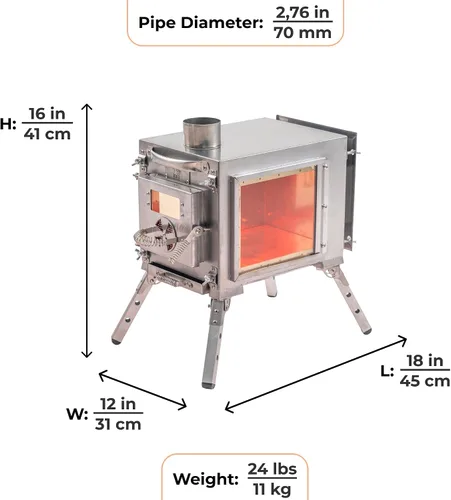 Miniatura 2 de Rbm Outdoors Estufas de camping para tiendas de campaña, refugios, yurtas. Estufa plegable portátil de leña para campamento, cocina al aire libre.