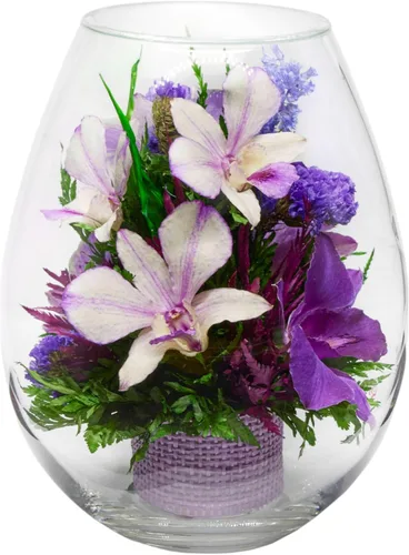 Miniatura 10 de Fiora Flower - Elegante arreglo de orquídeas en jarrón de vidrio Orquídeas reales preservadas que duran 5 años Ideal para decoración del hogar