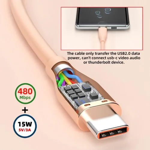 Miniatura 5 de chenyang USB A to C Silicone Cable,USB 2.0 Type C PD 15W Fast Charge Data Extension Cable Compatible with iPhone 15 Black 3.28FT/1.0M