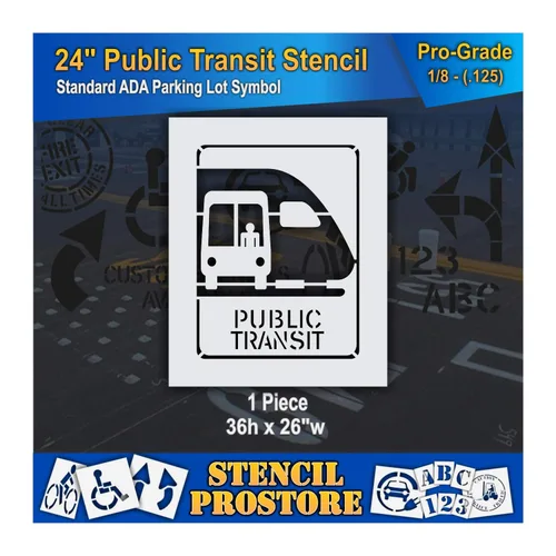 Plantillas de pavimento – 24 pulgadas – autobús y tren, Plantilla de tránsito público – 24 pulgadas x 18 pulgadas