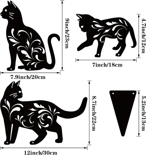 Miniatura 2 de URATOT Paquete de 3 estatuas de jardín de metal para gatos, silueta de gato negro, estacas decorativas para jardín al aire libre, estatuas