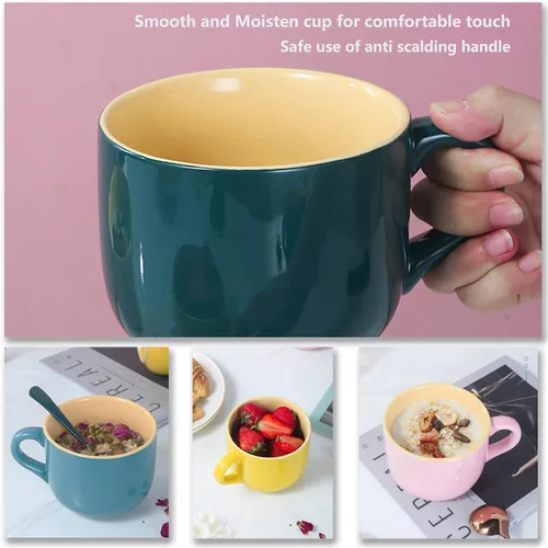 Miniatura 5 de TeenFighter Taza grande de porcelana de avena - 23 onzas (680mL) Taza de café ancha, taza para el desayuno y tazón de sopa, apta para microondas