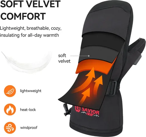 Miniatura 7 de SAVIOR HEAT Manoplas Calefactables con Batería, Guantes de Esquí con Batería, Manoplas Eléctricas Recargables Mejoradas para Esquí, Camping