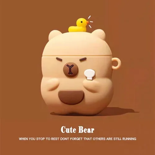 Miniatura 4 de Funda compatible con AirPods, linda funda protectora de silicona suave Kawaii con llavero (oso lindo 1, AirPods 2 y 1)
