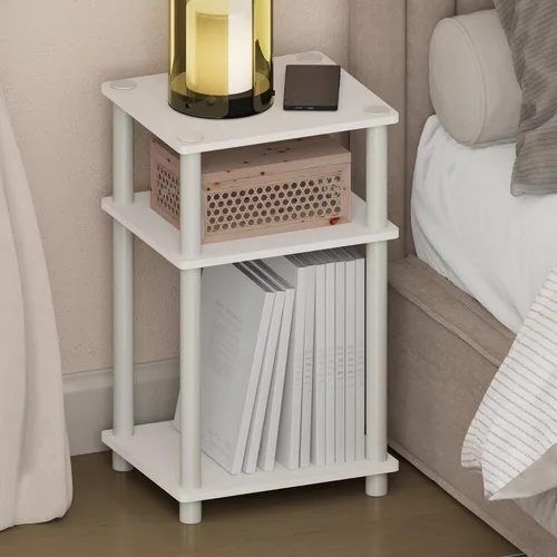 Furinno Just Turn-N-Tube - Mesita de noche de almacenamiento abierto, 1 paquete, 3 niveles, blanco/blanco