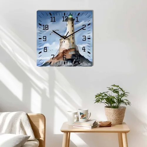 Miniatura 2 de Lighthouse - Reloj de pared de madera silencioso, sin tictac, náutica isla costera, gris, vintage, acuarela, reloj de pared cuadrado, funciona