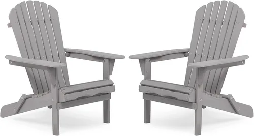 Miniatura 8 de Juego de 2 sillas Adirondack plegables de madera maciza de madera para jardín, césped, patio trasero (color marrón claro)