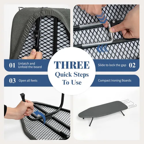 Miniatura 5 de Tabla de Planchar Pequeña Plegable, BlissBoard Tabla de Planchar de Mesa con Cubierta y Almohadilla, Marco de Metal Mesa de Planchar Mini de Negro