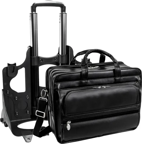 Miniatura 4 de McKleinUSA, P Series, Franklin, cuero vacuno de grano superior, cuero de 17 pulgadas, maletín para portátil con ruedas desmontables, color negro