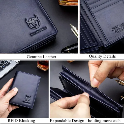 Miniatura 6 de BULLCAPTAIN Cartera plegable de cuero genuino de gran capacidadtitular de la tarjeta de crédito para los hombres con 15 ranuras para tarjetas