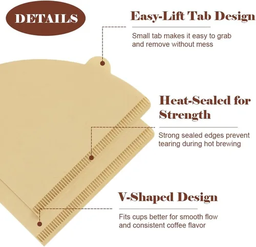 Miniatura 3 de YQL 400 filtros de café, papel de filtro de cono marrón natural tamaño 02 compatible con máquinas de goteo y cafeteras para verter sobre cafeteras