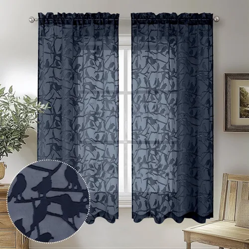 Miniatura 69 de OVZME Anji - 2 paneles de cortinas traslúcidas de gasa marrón de 72 pulgadas de largo para dormitorio, doble bolsillo para barra, tela ligera