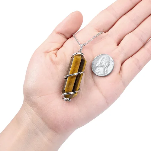 Miniatura 3 de Top Plaza Collar con colgante de piedra de cristal curativo para mujeres y hombres, collares de piedras preciosas naturales envueltos en alambre