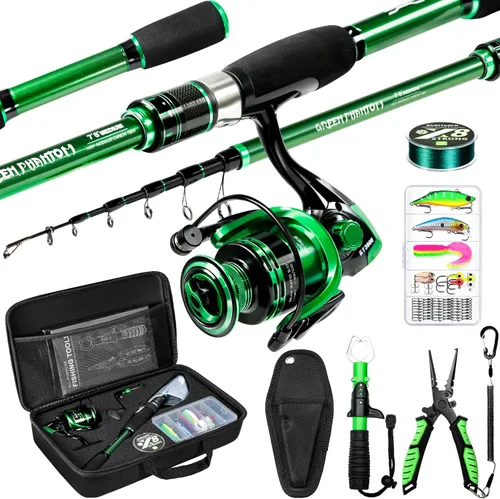 Miniatura 8 de Ghosthorn Fishing Rod and Reel Combo Graphite Telescoping Fishing Pole Portable Travel Kit with Carrier Bag for Freshwater Saltwater Paquete de 2