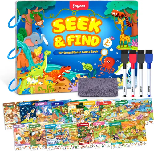 Libros de juegos JoyCat Seek & Find - Actividad de aprendizaje preescolar para niños pequeños y niños de 3 a 5 años, juguetes de actividades de