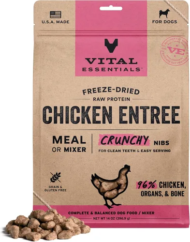 Vital Essentials Comida para Perros Liofilizada Cruda, Trozos Crujientes de Pollo | Comida Completa o Mezclador | Comida para Perros Alta en