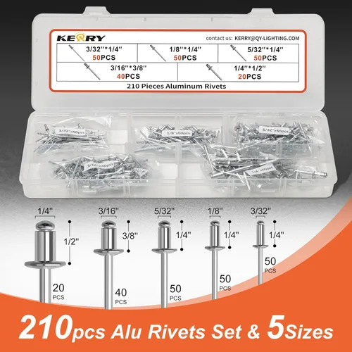 Miniatura 3 de Kerry Pistola de remache de 14 pulgadas, remachadores pop de 1/4 pulgadas con 210 remaches, kit de herramientas de remache de dos manos resistente