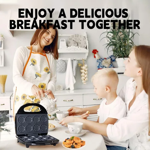 Miniatura 6 de Mini waflera, máquina antiadherente pequeña para hacer gofres con calentamiento rápido, hace 8 waffles, waflera para niños, solo tienes que añadir