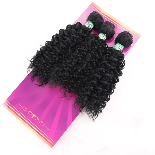 Miniatura 4 de Extensiones de cabello rizado afro rizado, sintético, tejido rápido, extensiones de cabello de fibra de alta temperatura para mujeres, color negro