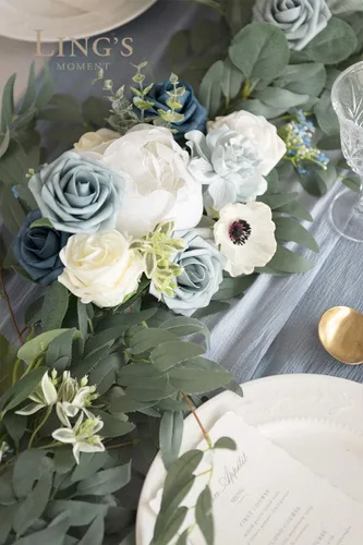Miniatura 3 de Ling's moment Guirnalda de flores, eucalipto y rosa de 6 pies, decoración de mesa de novios para recepción de boda, guirnalda floral de arco