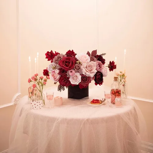 Miniatura 50 de FACINOC Ramos de Rosas Artificiales Naranjas, Juego de Caja de Flores Artificiales con Tallos para DIY, Bodas, Despedidas de Soltera, Decoraciones