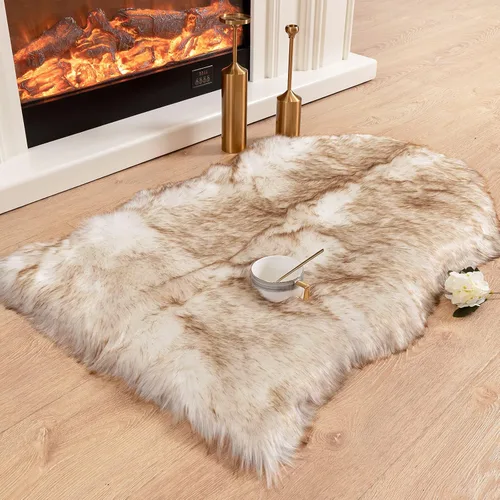 Miniatura 7 de Carvapet Funda de Silla de Piel de Oveja Sintética Suave de Lujo Cojín de Asiento Alfombras de Área de Piel Sintética Suave para Dormitorio, 2 pies