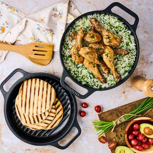 Miniatura 6 de Victoria Cocina combinada de hierro fundido de 6 cuartos de galón, horno holandés combinado y sartén, fabricado en Colombia, juego de 2 piezas