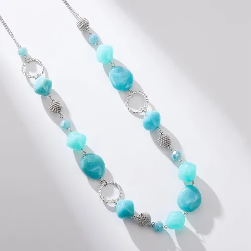 Miniatura 3 de BULINLIN Collar largo de cuentas para mujer, collar de cadena de suéter plateado con cuentas de resina de cristal, joyería de moda para niñas